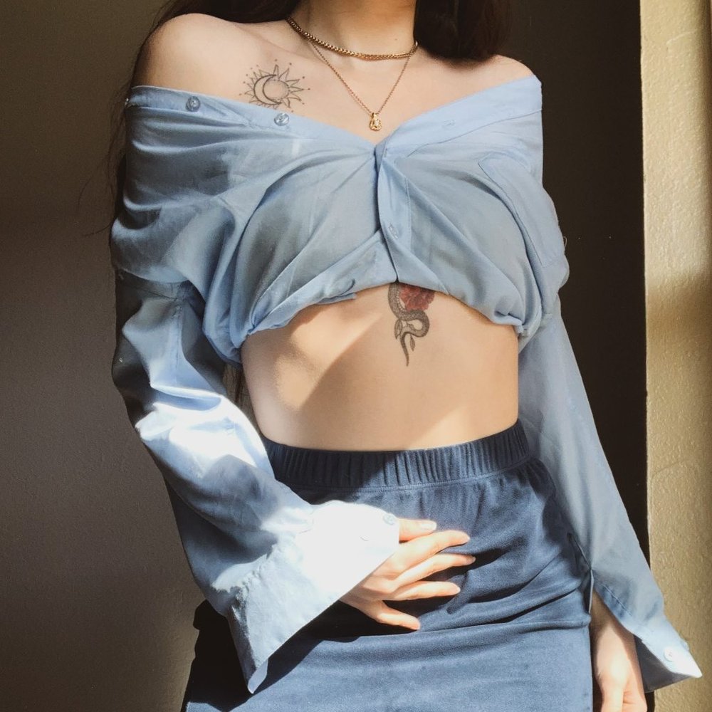 Blue Button Up - Picture 3 of 8